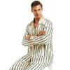 Mens Silk Satin Pajamas Set Pyjamas Set PJS Sleepwear Loungewear S ~ 4XL Striped 240228