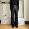 Pants NOYMEI Niche Design PU Leather Patchwork Casual Trousers Straight Wide Leg Pants Autumn Pockets Black 2024 Temperament WA2655