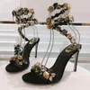 Rene Caovilla Roxanne Strass Sandalo nero donna Nero Luxurvs Scarpe firmate tacchi Parigi Abito classico Donna Tacco 9,5 cm Slingback Serpente Strass Sera