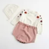 Jackets baby jumpsuit babymeisje kleren lange mouw pasgeboren borduurwerk herfst gebreide romper +hoed set baby meisje kleding baby kleding