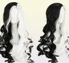 CRUELLA Deville De Vil Cosplay Wigs 75cm Long Curly Half White Black Heat Resistant Synthetic Hair Cap Y09134749650