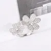 Cluster Rings European Party Premium Jewelry 925 Sterling Silver Zircon Clover Petal Ring Ladies Elegant Fashion Brand