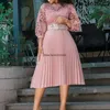 Ethnic Clothing Chic White Pleated Dress Hollow Out Lace Midi Dresses Puff Sleeve Spring Summer Big Size Elegant Fashion Party Birthday