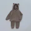 Ensembles de vêtements Style coréen printemps automne fille garçon mignon 2 pièces ensemble solide à manches longues sweats à capuche pantalons décontractés enfants vêtements E23243