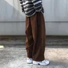 Pantalons pour hommes Hommes Corduroy Style japonais Rétro Lâche Droite Jambe large avec taille élastique Poches profondes entrejambe Solide pour