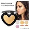 Surligneurs bronzants Handaiyan Shimmer Highlighter Powder Baking Love Surligneurs pour le visage en forme de coeur de marque Finition compacte Whit Dh0Xe