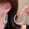 Boucles d'oreilles créoles en Imitation de perles pour femmes, grand anneau d'oreille élégant de corée du sud, mode rétro style hongkongais haut de gamme 2024