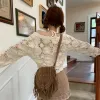 Cardigans Lace Hollow Out American Vintage Sweater Women Cardigan Knitted VNeck Summer Long Sleeve Short Sunscreen Coats Y2k Loose