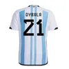 アルゼンチン3スターサッカージャージー記念23 24 25ファンプレーヤーバージョンMESIS MAC ALLISTER DYBALA DI MARIA MARTINEZ DE PAUL MARADONA CHILD CHILD KIT MEN SHIRT