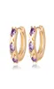 Boucles d'oreilles créoles en X plaqué or jaune 18 carats avec zircon cubique violet blanc pour enfants filles femmes jolies boucles d'oreilles cadeau pour enfants 1139449