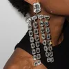 Överdimensionerad stor fyrkantig kristall långkantad dingle örhängen smycken för kvinnor lyxiga strass brud droppörhängen tillbehör 240223
