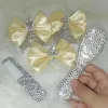 Outdoor Handmade Bow Rhinestones Baby Girl Shoes Hairband Comb First Walker Sparkle Bling Crystals Princess Shoes Shower Gift