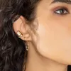 Stud Earrings 2024 Fine 925 Sterling Silver Gold Earring Bezel Cz Link Chain High Quality Double Piercing Gorgeous Charm Women Jewelry