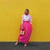 스커트 여성을위한 핑크 연필 하이 허리 발목 길이 소녀 형식 파티 스커트 트럼펫 맥시 사이 아스