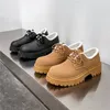 Zapatos Casuales Para Hombres Mocasines De Alto Sentido Cuero Versátil Cabeza Redonda Felpa Negra Suela Gruesa Invierno Cálido