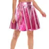 Skirts Smooth Faux Leather Women Big Hem Skirt A-line Pleated High Elastic Waist Short Mini Performance Stage Club