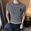 Polos masculinos estilo coreano homens verão lazer mangas curtas camisas polo masculino fino ajuste camisa de malha de negócios moda bordado t-shirt tops