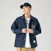 Denim Jackets Man Spliced Blue Cargo Jeans Coat for Men Button Lxury Korea of Fabric in Lowest Price Casual Size L G S 240228
