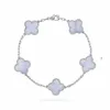 Designer di gioielli Bracciale di lusso VanCA Bracciale in calcedonio viola con cinque fiori fortunati quadrifoglio femminile naturale puro argento leggero lusso piccolo regalo