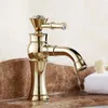 Bathroom Sink Faucets European Style Antique Single Hole Faucet Washbasin Retro Countertop Bottom Basin Golden Rotating Cold And