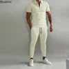 2024 frühling Sommer 2 stücke Casual Sets für Männer Solide Polo Shirts und Hosen Mode Männlichen Trainingsanzug 2-stück set Outfits Männer Kleidung 240223