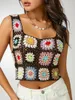 女性の戦車夏のかぎ針編みタンクトップ2024カラフルな花刺繍ニットベストトップボーホーキャミソールビーチウェア