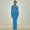 Cutenova Blue 2 Piece Outfit For Women Cut Out Crop Top Long Kjol Set Autumn Winter Dress Sexig Night Club Streetwea 240220