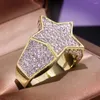 Cluster Rings stjärnor Bling Crystal Full Zircon Diamonds ädelstenar för män 18K Guldfärg Bague Trendy Jewlery Cool Hiphop Accessories
