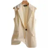 Women's Suits Waistcoat 2024 Korean Spring And Autumn Beige Suit Vest Casual Sleeveless Slim Fit Fashion One Button Blazer Jacket K068