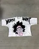 Men's T-Shirts European and American street punk loose fitting mens Y2K fashionable cartoon printed T-shirt retro casual oversized short sleeved J240228