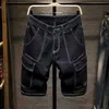 Men's Shorts Summer Black Denim with Multiple Straight Pockets Casual Fashion Splicing Mens Cargo Shorts J240228