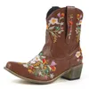 Boots Western Cowboy Sewing Floral Ankle For Women 2024 Embriodery Slip On Classic Vintage Cowgirl Women's Shoes Booties