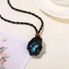 Collana Orecchini Set JD Pietra Labradorite Naturale Corda Nera Maglia Pietra di Luna Ciondolo Pendolo Donna Uomo Ciondoli Irizzati Blu Irregolare Regalo