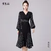 Scene Wear Spring Autumn Latin Dance Dresses Women Long Sleeve Ballroom Practice kläder Modern tävlingsprestanda