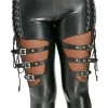 Hosen COLDKER Damen-Bleistifthose, mittlere Taille, Gothic-Punk-Schnürung, dünne Leggings, Fischnetz-Kunstlederhose, Strumpfhosen