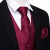 Designer Vest for Men Silk Embroidered Red Burgundy Paisley Waistcoat Tie Pocket Square Set Slim Fit Wedding Suit Barry Wang 240228