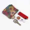 Porte-monnaie rétro en cuir de liège pour femmes, 10 pièces, impression de fleurs géométriques, rouge à lèvres, ligne d'oreille, petit sac ouvert, mélange de couleurs