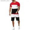 Herrespår Mens Tracksuits Män 2023 Set Jogger Summer Solid Patchwork Casual Tshirts Shorts Set Set Male 2 Pieces Sweat Suits Clothing Q240228