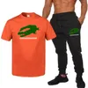 Nya herrespår Summer Men set Fitness Wear Short Sleeved T-shirts Byxor Set Cotton Brand Herrkläder