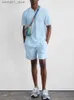 Herrespår Mens Tracksuits Summer Short Sleeve Knapped V-Neck Topps Casual Shorts Suits Vintage Cotton Linen Solid Outfits Men mode Two P Q240228