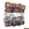 Dog Collars & Leashes Dog Collars Leash Set Classic Presbyopia Designer Letters Pattern Print Leashes Pu Leather Fashion Casual Adjust Dhvyh