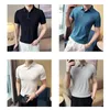 Erkek Polos Yaz Buz İpek Kolsuz Kumaş Yarım Kollu Polo Gömlek Business Moda Yaka Yüksek Elastik T-Shirt Yükseltilmiş Kalite