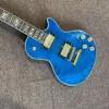 Factory Double Sided Blue Tiger Pattern Electric Guitar Peach Blossom Heart Body