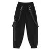 Ensembles Pantalon cargo noir pour adolescentes Nouvelle mode d'été Streetwear Pantalon de survêtement Hip Hop avec chaîne pour filles de 6 8 10 12 14 ans