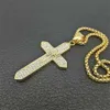 Necklaces Religious Iced Out Bling Cross Pendants Necklaces Women Men Male 14k Yellow Christian Jewelry 240228