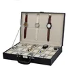 Custodie per scatole per orologi 24 Grid Custodia per valigia in pelle di alligatore nera Display Scatola di immagazzinaggio Staffa Clock260C