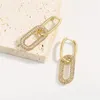 Серьги-кольца золотого цвета с геометрическим рисунком овального прямоугольника для женщин, циркониевые свадебные украшения, элегантные женские висячие серьги E1260