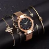 Relojes de pulsera de moda para mujer, conjunto de 5 uds., relojes de lujo de oro rosa para mujer, reloj de regalo con hebilla magnética de cielo estrellado para mujer 201204249x