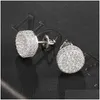 Jewelry Hip Hop 1Pair Micro Fl Paved Round Zircon Cz Stone Bling Iced Out Stud Earring Copper Earrings For Men Jewelry 220125 Drop Del Dhte8