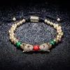 Tendência trança pave cz dupla cabeça de leopardo esmalte verde vermelho pulseira de aço inoxidável jóias masculinas pulseras mujer 240219